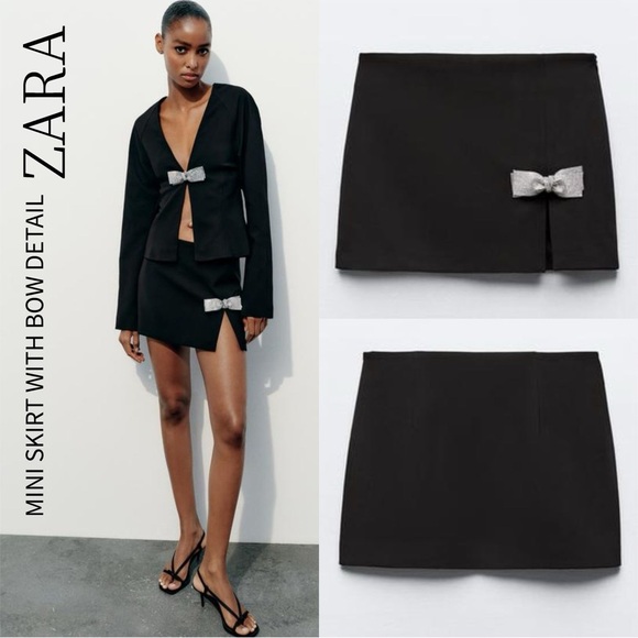 zara | black | rhinestone bow mini skirt - Picture 7 of 11